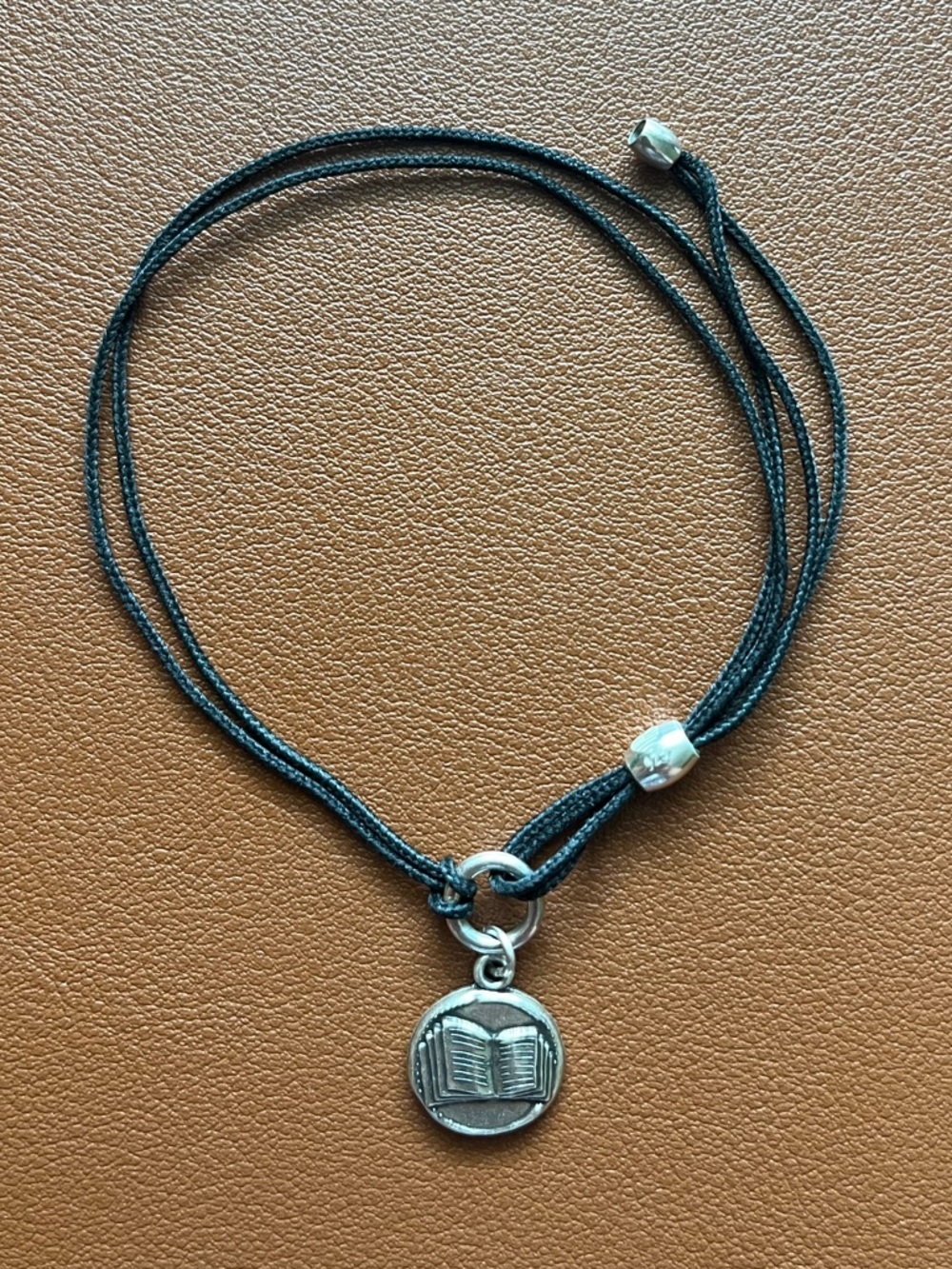 Alex and Ani Black Cord Bracelet with Silver Book Charm